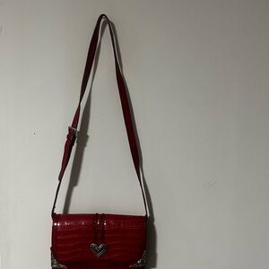 Red Croc-Embossed Shoulder Bag